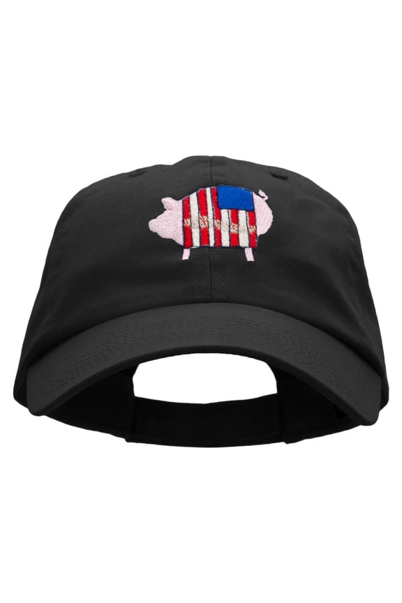 Patriotic Pig Embroidered Low Profile Dyed Cotton Twill Cap - Black OSFM