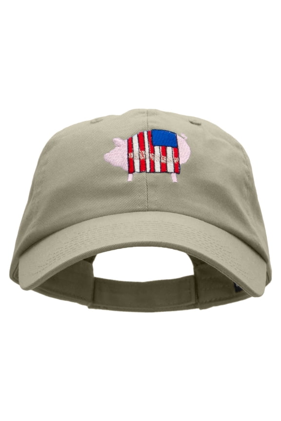 Patriotic Pig Embroidered Low Profile Dyed Cotton Twill Cap - Putty OSFM