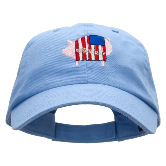 Patriotic Pig Embroidered Low Profile Dyed Cotton Twill Cap - Sky Blue OSFM