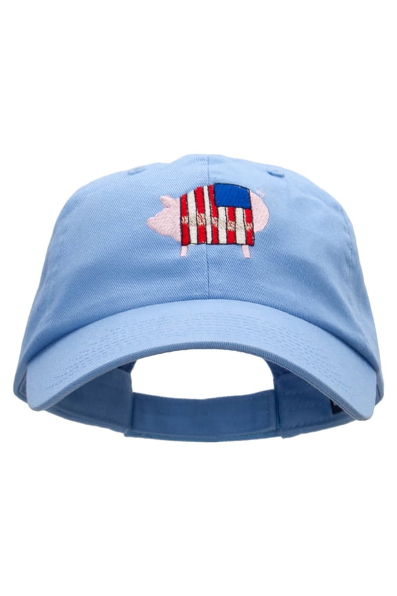 Patriotic Pig Embroidered Low Profile Dyed Cotton Twill Cap - Sky Blue OSFM