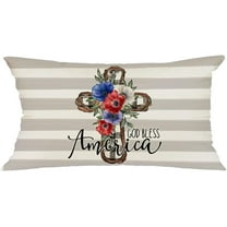Patriotic Pillow Cover 12X20 Inch God Bless America 4th of July Decor Independence Day Decorations Memorial Day Striped Cushion Case for Sofa Couch GL074-12