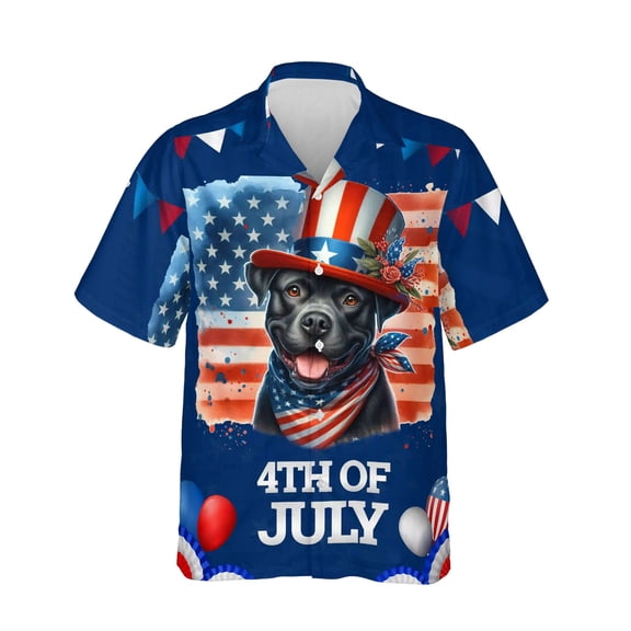 Patriotic Pitbull Celebrates 4th of July Hawaiian Shirt Breathable Summer Unisex Merch Terrier Dog Lover - 02009