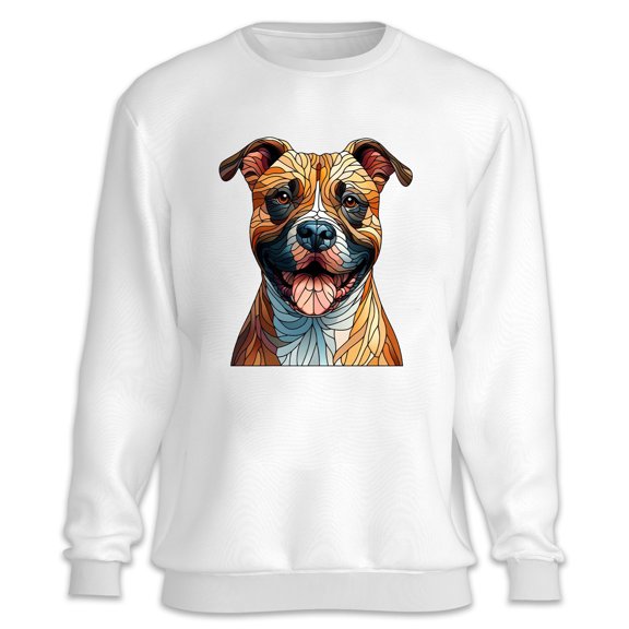 Patriotic Pitbull Stained Glass Portrait American Flag Sweatshirt Unisex Merch Terrier Dog Lover - 01010