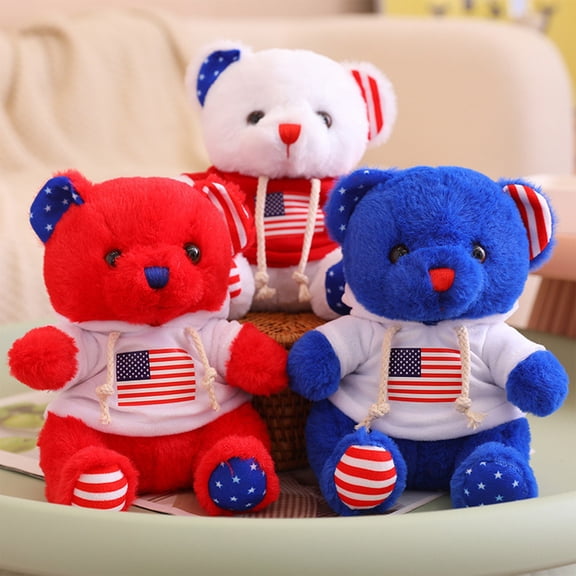 Patriotic Plush Bear Toys, 8.66 Inch American Flag Stuffed Animal for Souvenir Celebrating Independence Day 4th July, Blue