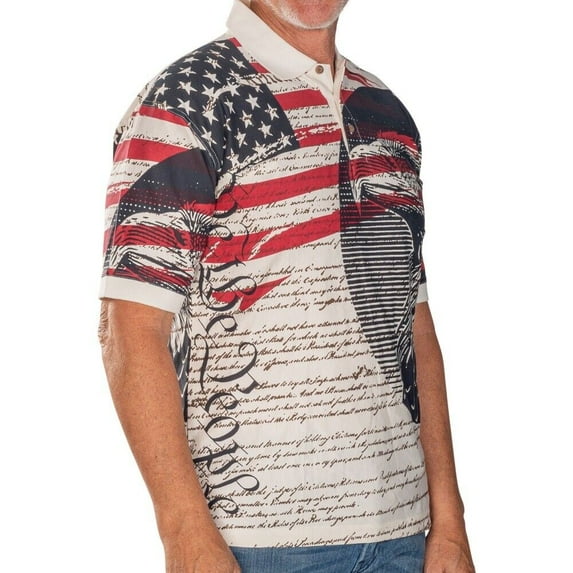 Patriotic Polo Shirt American Flag Eagle Declaration of Independence in Navy USA