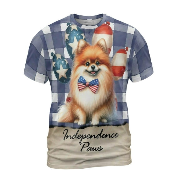 Patriotic Pomeranian 4th of July Independence Paws All Over Print 3D Shirt Unisex Merch Pom Dog Lover Gifts - 02010