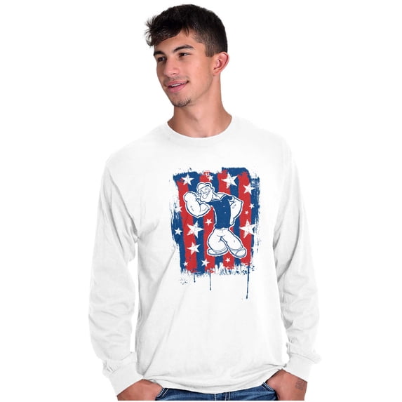 Patriotic Popeye The Sailor Man Long Sleeve TShirt Men Women Brisco Brands M