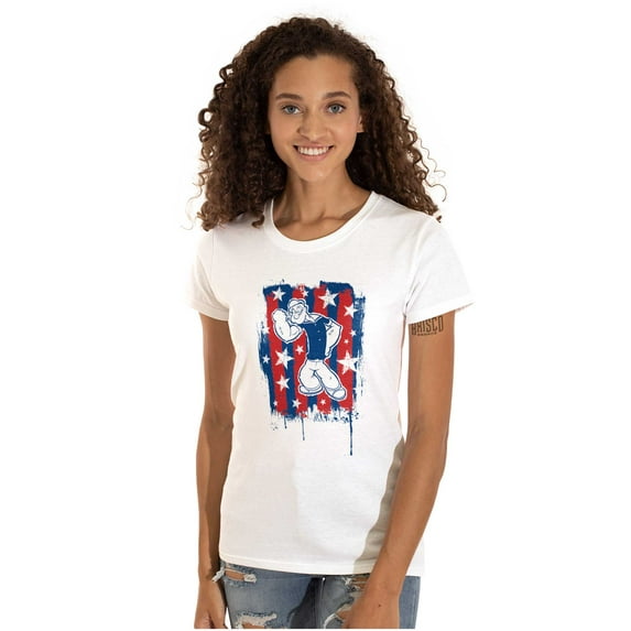 Patriotic Popeye The Sailor Man Women's T Shirt Ladies Tee Brisco Brands S