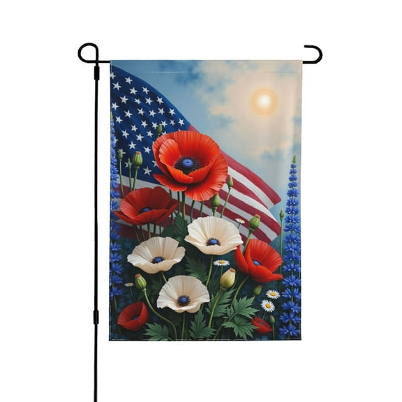 Patriotic Poppies Garden Flag 12x18 Inch Double Sided American Flag Poppy Flower Garden Yard Flag Outdoor Decoration For Memorial Day Independence Day Veterans Day