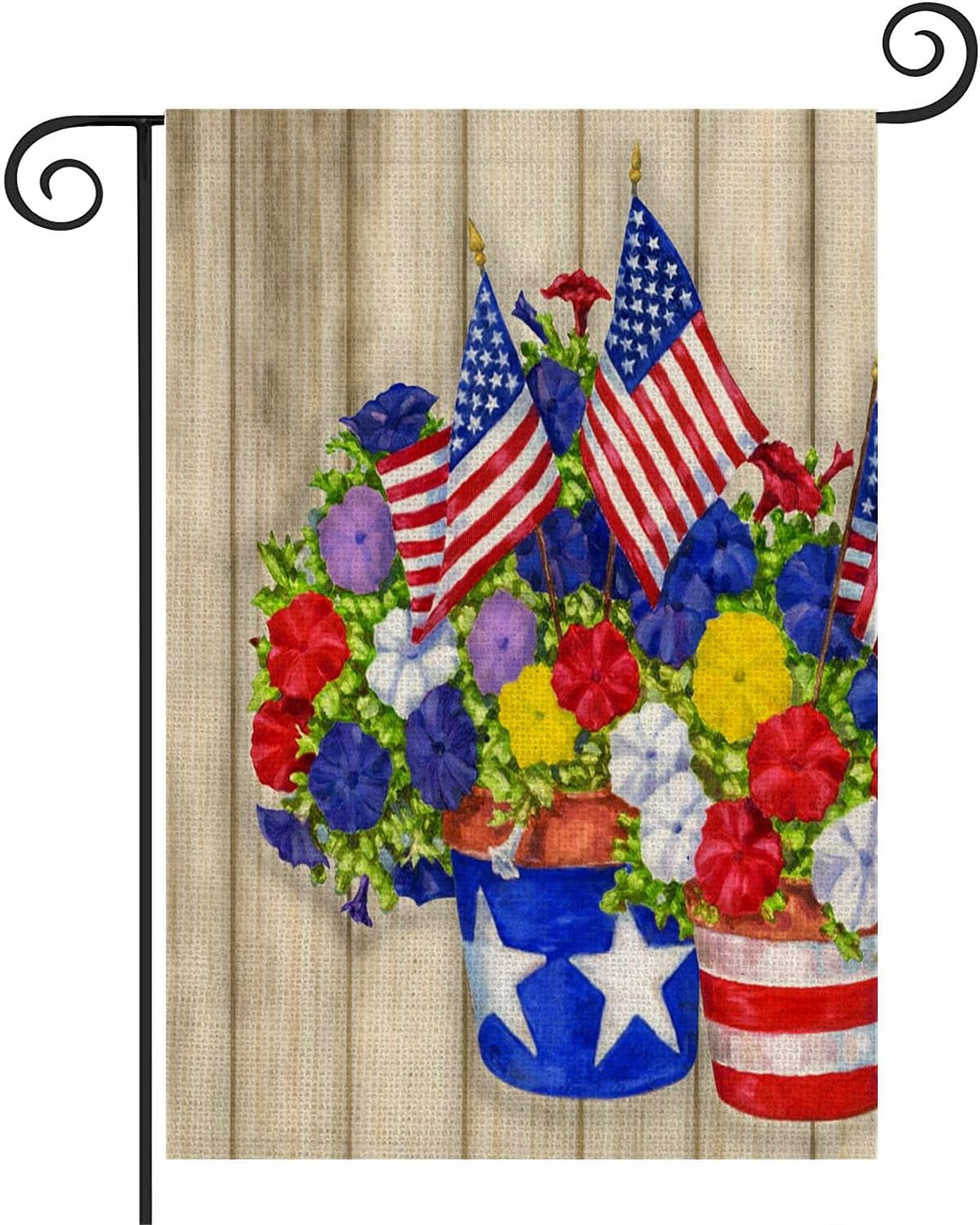 Patriotic Poppy Flower Small Decorative Garden Flag 12.5x18 Rustic Wood with Red Blue Floral Stars Stripes American Flags Memorial Day Independence Day Yard Lawn Outside Decor Summer Seasonal