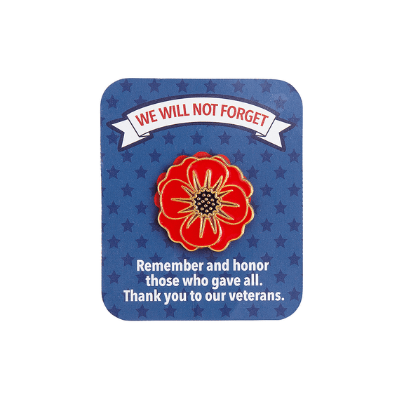 Patriotic Poppy Pins with Card - 12 Pieces