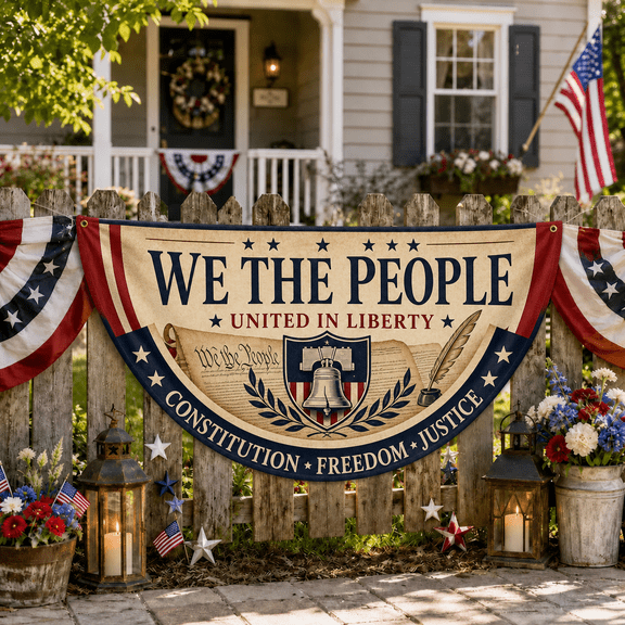 Patriotic Porch Banner We The People Semicircle Door Decor for July 4th Celebration