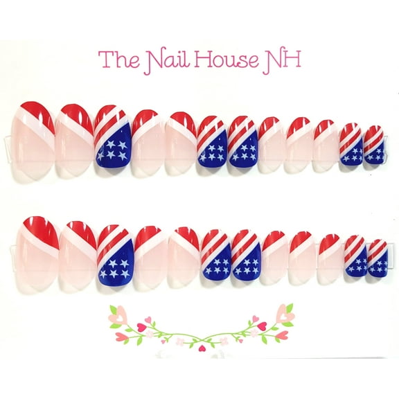 Patriotic Pride Glossy Oval Press-On Nails - 24 Pieces - Artificial Nail Kit - 4th of July Nails