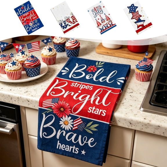 Patriotic Print Kitchen Cleaning Cloths, Independence Day Stain Resistant Dish Towels, Absorbent Reusable Cloths for Home Cooking & Daily Cleaning, M