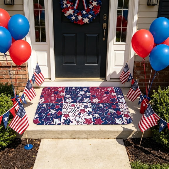 Patriotic Printed Floor Mat, Soft Crystal Velvet Anti Stain Anti Slip Bottom Design, Entryway Doormat, Foot Rug for Home Bathroom Entryway Independence Day Holiday Daily Use