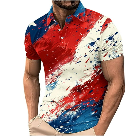 Patriotic Printed Polo Shirts for Men Short Sleeve Turn Down Collar Tops Summer Independence Day Blouses Stars Stripes Tees 4th of July Holiday Tshirts(XS-4XL)