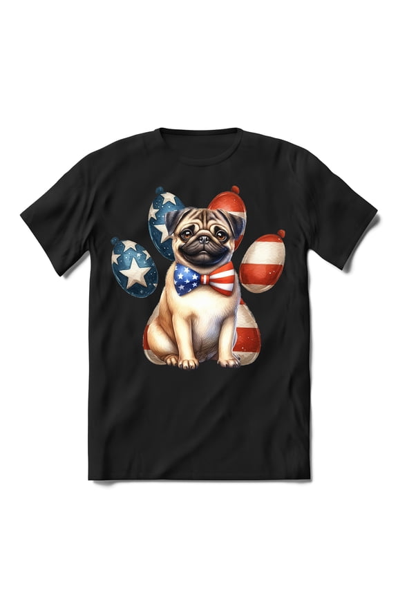 Patriotic Pug 4th of July Independence Paws Shirt T-shirt Unisex Merch Dog Lover Gifts - 02010
