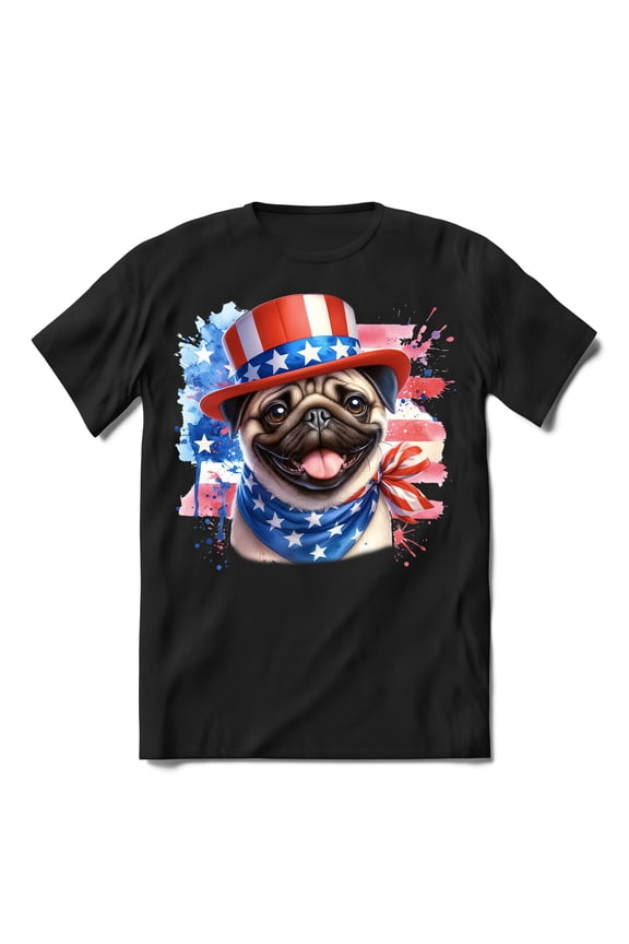 Patriotic Pug Celebrates 4th of July Shirt T-shirt Unisex Merch Dog Lover Gifts - 02009