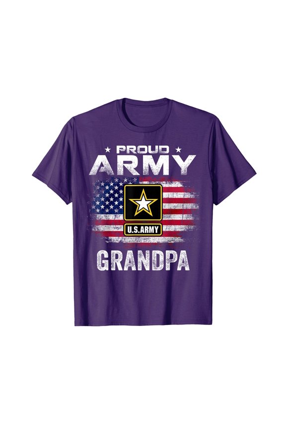 Patriotic Purple T-Shirt for Proud Army Grandpa with American Flag Design