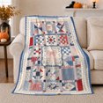 thumbnail image 1 of Patriotic Quilted Patchwork, Festive autumn celebration Scene, Warm Flannel Blanket for Cabin and Lodge with Detailed Artwork, Art Lovers autumn celebration Gift, Festive Home Decor, 1 of 9