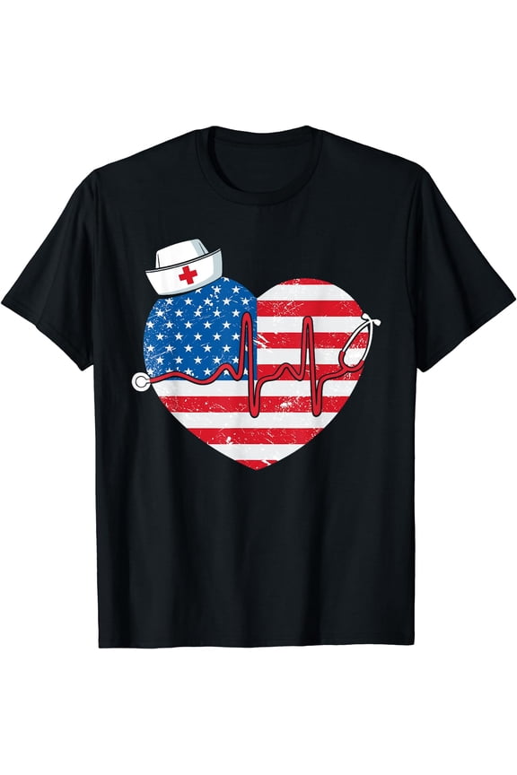Patriotic RN LPN CNA American Flag July 4th Nurse T-Shirt