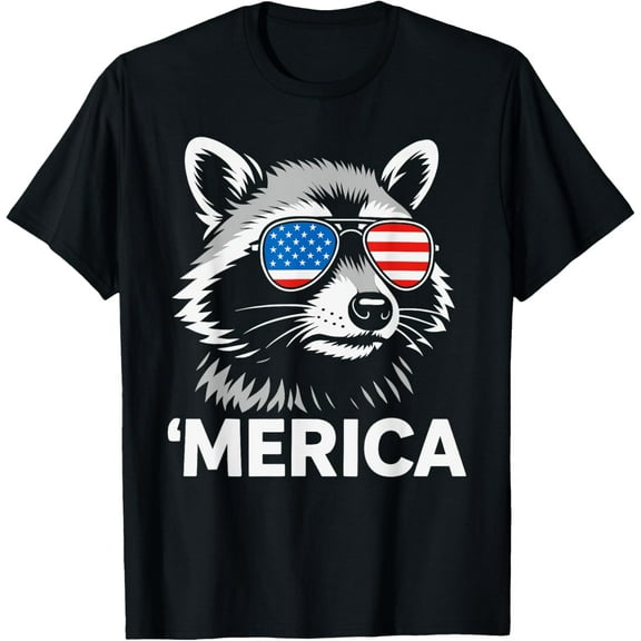 Patriotic Raccoon 'Merica USA Flag Sunglasses Funny T-Shirt TShirt
