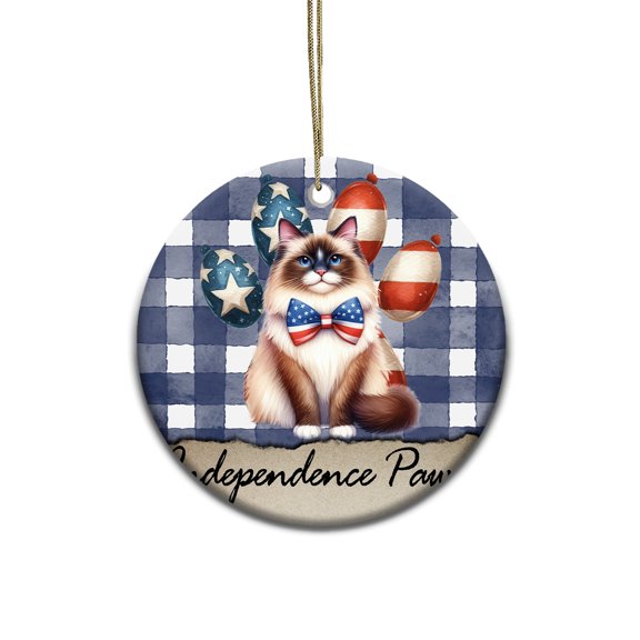 Patriotic Ragdoll 4th of July Independence Paws Ceramic Round Ornament Cat Lover Kitten Owner Gifts Idea Home Tree Decor - 02010