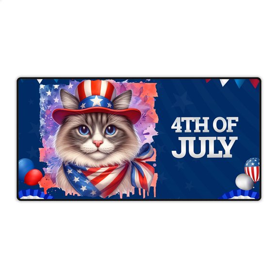 Patriotic Ragdoll Celebrates 4th of July Desk Mat Full Keyboard Mouse Pad Cat Lover Kitten Owner Gifts Idea Large Mousepad - 02009