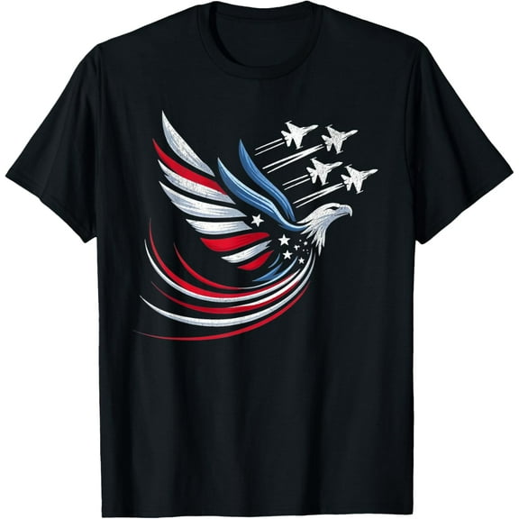 Patriotic Red Blue USA Flag Fighter Jets 4th of July T-Shirt Tops Tee