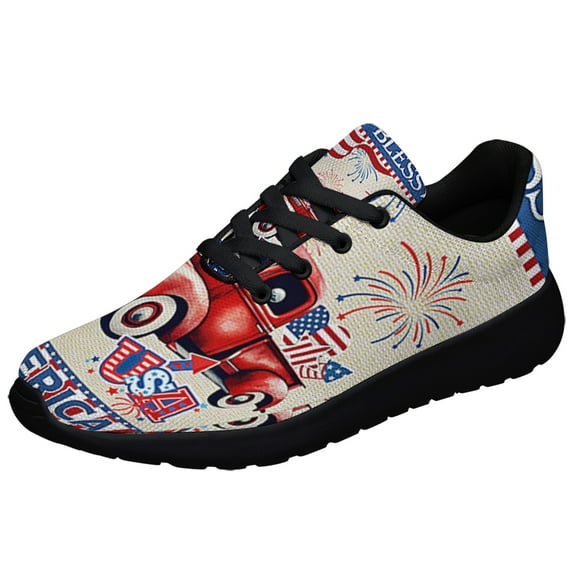 Patriotic Red Truck God Bless America Shoes Sneakers Black Size 7.5