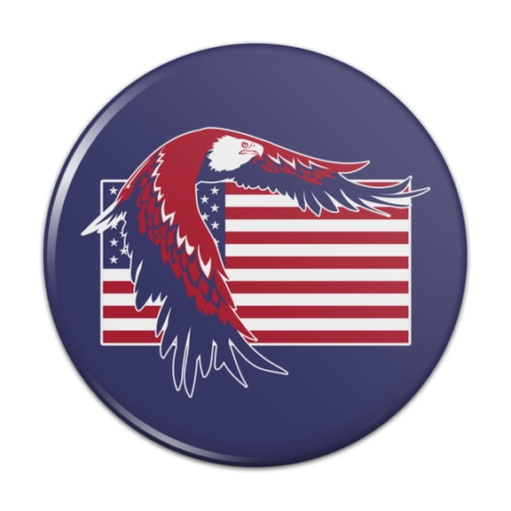 Patriotic Red White And Blue American Bald Eagle Over USA Flag Kitchen Refrigerator Locker Button Magnet