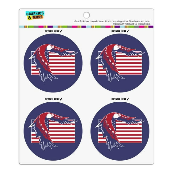Patriotic Red White And Blue American Bald Eagle Over USA Flag Refrigerator Fridge Locker Vinyl Circle Magnet Set