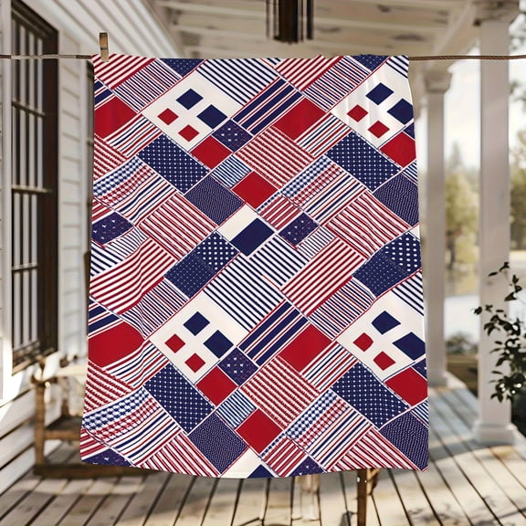 Patriotic Red, White & Blue Patchwork Blanket – Cozy Plaid Design for Couch, Bed, or Outdoor Use – Soft, Warm, and Stylish Throw for Home Decor and Celebrations
