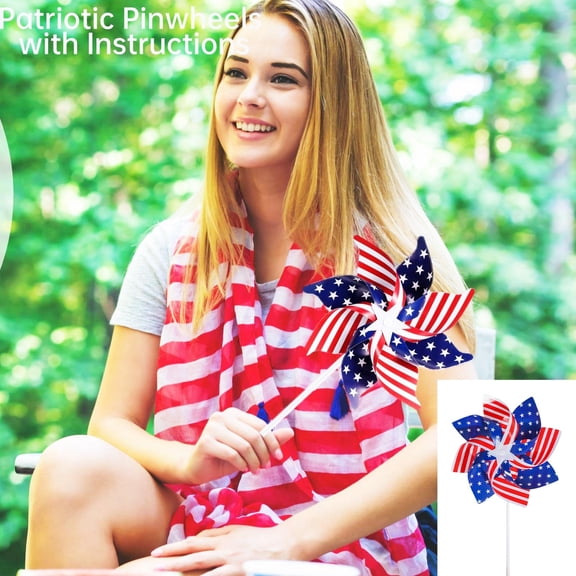 Patriotic Red White Blue Pinwheel American Flag Design Windmill DIY Assembly Decoration For 4th of July Independence Day Garden Yard Party