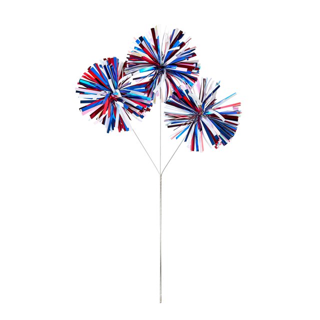 Patriotic Red, White, Blue Pom Pom Spray Pick, 16 in, by Way To