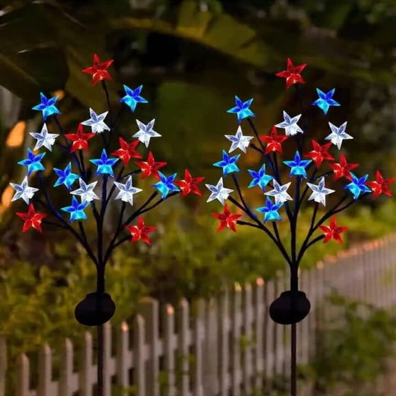 Patriotic Red White Blue Star Stake Lights, 5 Pointed LED String, Waterproof Outdoor Festive Lighting, Ideal for 4th of July, Memorial Day, Yard, Backyard Summer Celebration