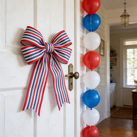 Patriotic Red White Blue Striped Wired Ribbon,4th of July Independence Day Craft Ribbon,Perfect for Wreaths,Gift Wrapping,Party and Holiday Decor