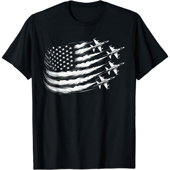 Patriotic Red White Blue USA Flag Fighter Jets 4th of July T-Shirt