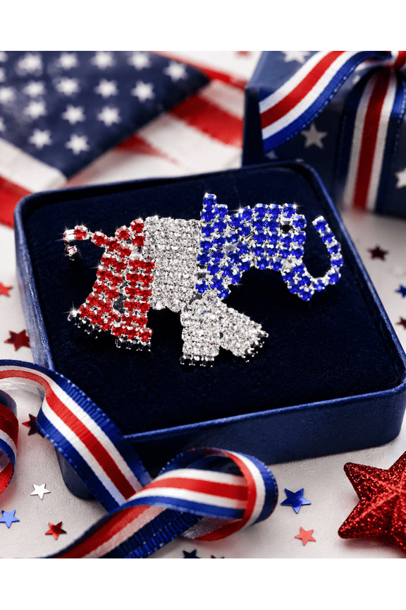 Patriotic Red White and Blue Rhinestone Republican Elephant Brooch Pin, GOP elephant Brooch, 4th of July Patriotic Jewelry