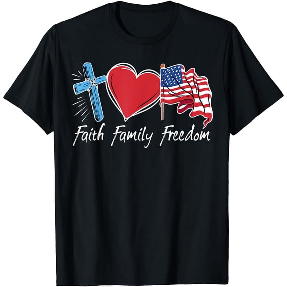 Patriotic Retro Faith Family Freedom USA Flag 4th of July T-Shirt Black 2X-Large