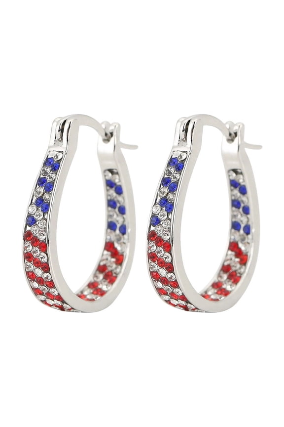 Patriotic Rhinestone Drop Hoop Earrings For Women Red White And Blue Sparkly Fourth Of July Independence Day Statement Jewelry