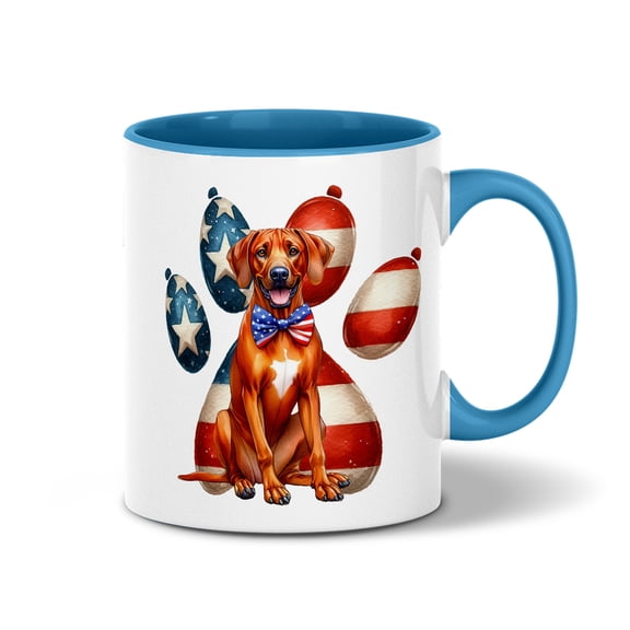 Patriotic Rhodesian Ridgeback 4th of July Independence Paws 11oz Accent Two-tone Mug Ridgebacks Dog Lover Gifts Coffee Tea Cup - 02010