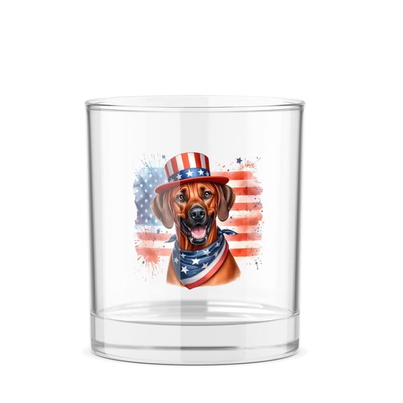 Patriotic Rhodesian Ridgeback Celebrates 4th of July 11oz Whiskey Glass Mug Ridgebacks Dog Lover Gifts Whiskey Cocktail Glasses Cup - 02009