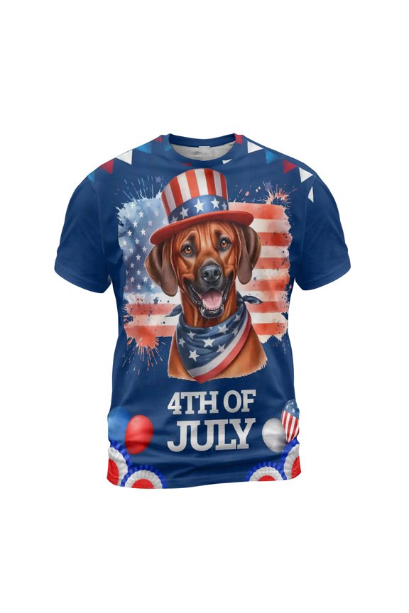 Patriotic Rhodesian Ridgeback Celebrates 4th of July All Over Print 3D Shirt Unisex Merch Ridgebacks Dog Lover Gifts - 02009