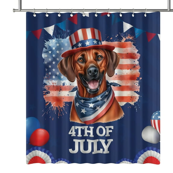 Patriotic Rhodesian Ridgeback Celebrates 4th of July Shower Curtain Ridgebacks Dog Lover Gifts Waterproof Bathroom Bathtub Curtain - 02009