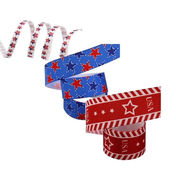 Patriotic Ribbon,3 Rolls Red White Blue Grosgrain Ribbon Patriotic Stars Stripes Fabric Ribbon for Memorial Day Gift Wrapping, Party Decoration, DIY Crafting and Sewing,0.39/1/1.5 Inch x 10Yard