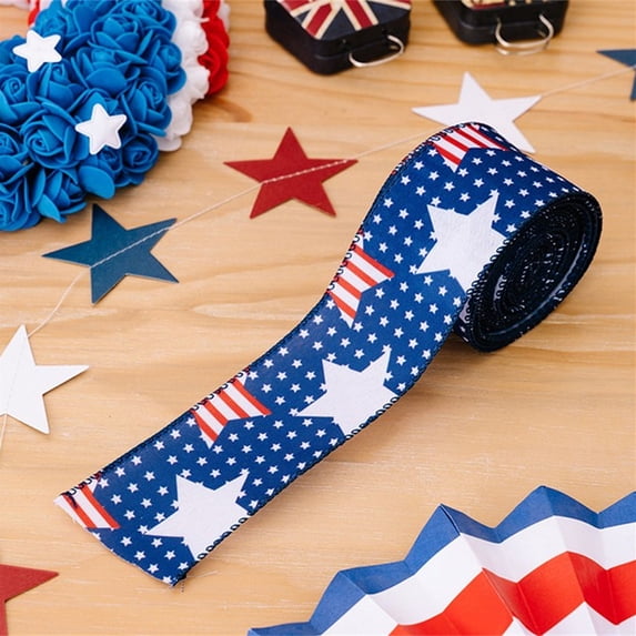 Patriotic Ribbon 5 Meters Long Red White Blue American Flag Print for 4th of July Independence Day Party Craft Wreath Decor