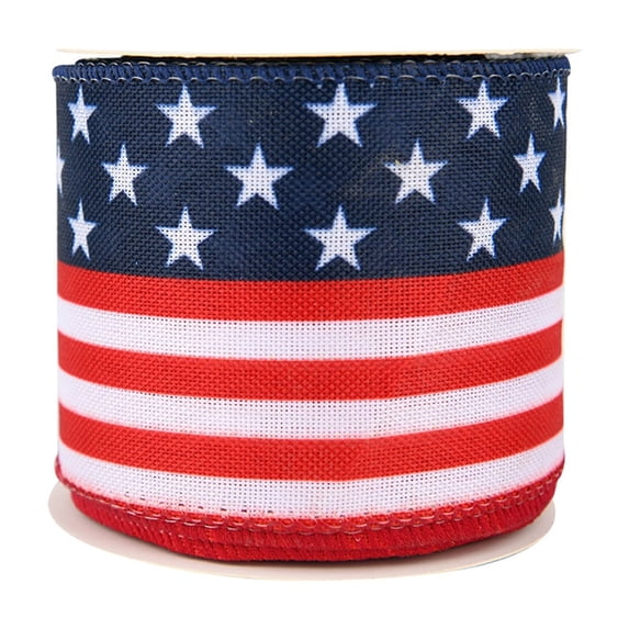 Patriotic Ribbon, Patriotic decorations, 2.5 in Wide, American Flag Pattern, 4Th of July decor, Holiday Crafting, Navy White Red, 1 Pc