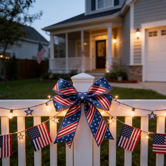 Patriotic Ribbon Roll, 15 Feet Red White Blue American Flag Ribbon, Polyester Woven Decorative Bow for 4th of July Memorial Day Craft Gift Wrapping