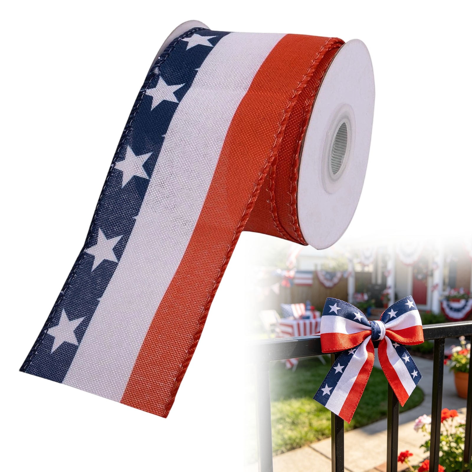 Patriotic Ribbon Wired 1.5 Inch x 5 Yards total, Red White Blue Star ...